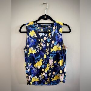 Banana Republic Blue Yellow Floral Sleeveless Blouse, Size Small